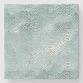 Aqua Blau Silber Schlangenmuster Steinuntersetzer (Vorderseite)
