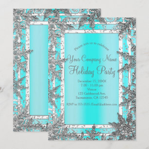 Aqua Blau & Silber Winter Schneeflocken Elegante P Einladung