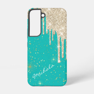 Aqua Blau Stern Funkeln Silber Glitter Tropfen Samsung Galaxy Hülle