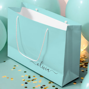 Aqua Blau Teal Moderne Schrift Mädchen-Monogramm-N Große Geschenktüte