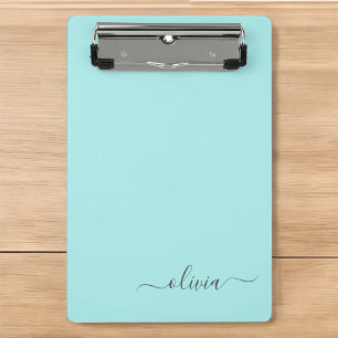 Aqua Blau Teal Moderne Schrift Mädchen-Monogramm-N Mini Klemmbrett
