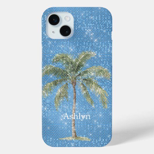 Aqua Blau Tropischer Palmbaum Glanz  Case-Mate iPhone Hülle (Rückseite)