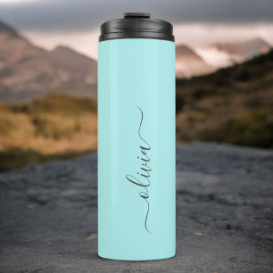 Aqua Blau Türkis Moderner Schriftzug Girly Monogra Thermosbecher