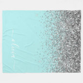 Aqua Blau Türkis Silber Glitter Monogramm Fleecedecke (Vorderseite (Horizontal))