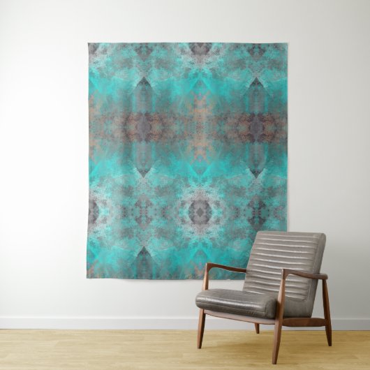 Aqua blau türkis und grau erschüttert abstrakt wandteppich (Beispiel)