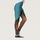Aqua-Blau und Bronze-Glitzern Leggings (Rechts)