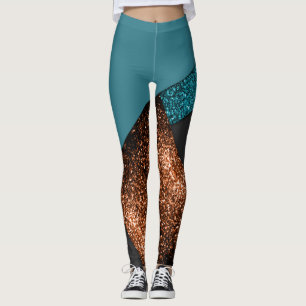 Aqua-Blau und Bronze-Glitzern Leggings