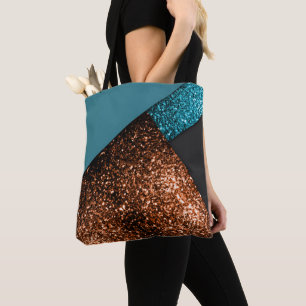 Aqua-Blau und Bronze-Glitzern Tasche