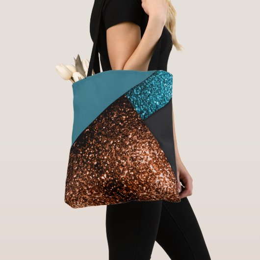 Aqua-Blau und Bronze-Glitzern Tasche (Von Nahem)