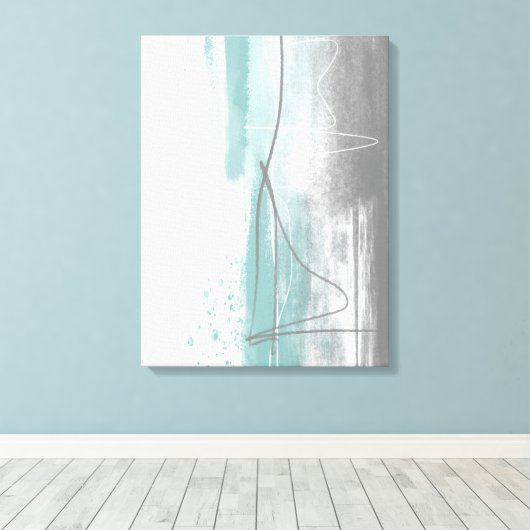 Aqua Blau und Grau Minimalistische Malerei Abstrak Leinwanddruck (Insitu (Holzboden))