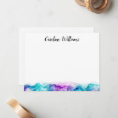 Aqua-blau und lila Aquarellfarbe personalisierter Mitteilungskarte (Vorderseite/Rückseite Beispiel)