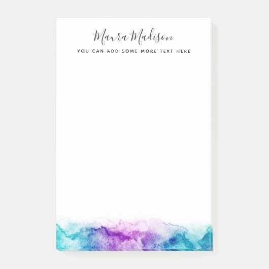 Aqua-Blau und lila Aquarellfärbung Post-it Klebezettel (Vorderseite)