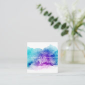 Aqua-Blau und lila Wasserfarbe Quadratische Visitenkarte (Stehend Vorderseite)