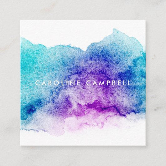 Aqua-Blau und lila Wasserfarbe Quadratische Visitenkarte (Vorderseite)