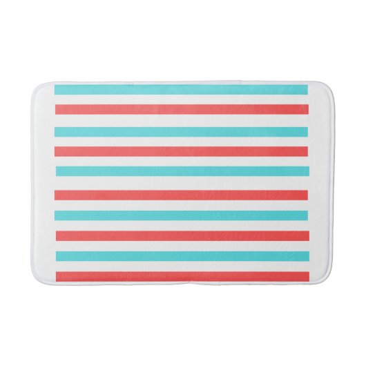 Aqua Blau und Rot Streifen Bathmat fett horizontal Badematte (Vorderseite)