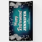 Aqua Blau und Silber Glücklicher Ruhestand Banner (Vertikal)