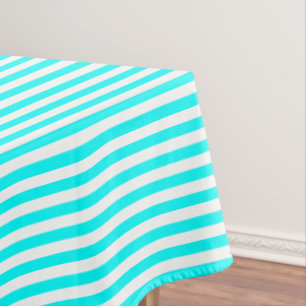 Aqua Blau und Weiß gestreift Tischdecke