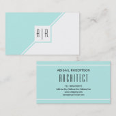 Aqua blau und weiß moderne monogramm geometrische visitenkarte (Vorne/Hinten)