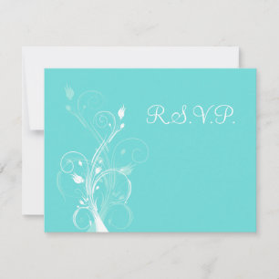 Aqua Blau und Weiße Blumen-RSVP-Karte Einladung