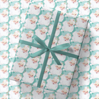 Aqua Blau Vintage Zwinkerender Weihnachtsmann Weih Geschenkpapier