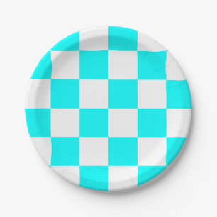 Aqua Blau/Weiß kariert Pappteller