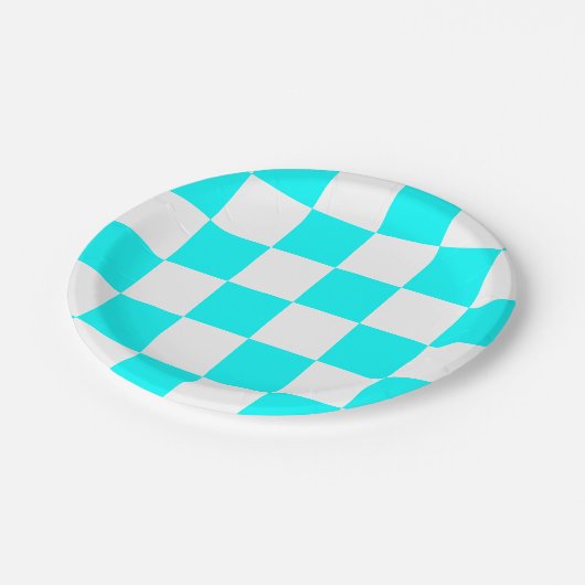 Aqua blau/weiß kariert pappteller (Schrägansicht)
