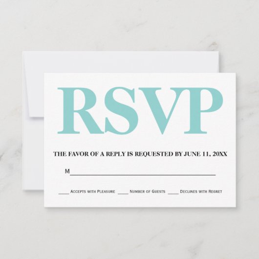 Aqua Blau-Weiß Typografie Hochzeit RSVP (Vorderseite)