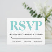 Aqua Blau-Weiß Typografie Hochzeit RSVP (Stehend Vorderseite)