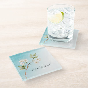 Aqua Blau Weiße Floral Glasuntersetzer