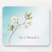Aqua Blau Weiße Floral Mousepad (Vorne)