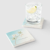 Aqua Blau Weiße Floral Steinuntersetzer (Seitenansicht)