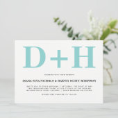 Aqua Blau, weiße Initialen fett Typografie Hochzei Einladung (Stehend Vorderseite)
