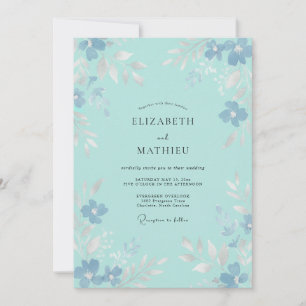 Aqua Blaue Ätherische Blumenhochzeit Einladung