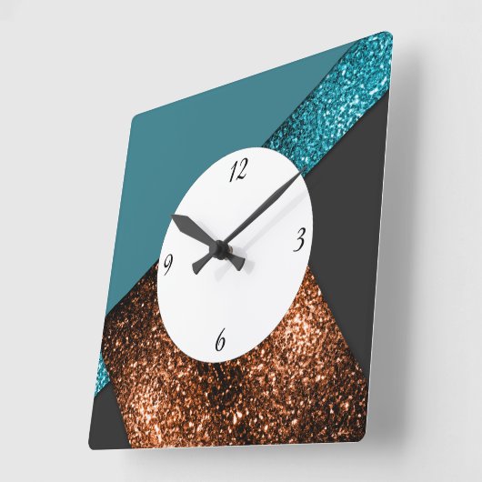 Aqua-blaue Bronze-Glitzern mit Zahlen Quadratische Wanduhr (Winkel)