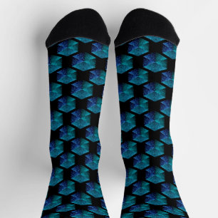 Aqua-blaue funkelnde Diamant-Geometrie-Muster schw Socken