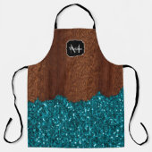 Aqua blaue Funken Glitter rustikales Holz Monogram Schürze (Vorderseite)