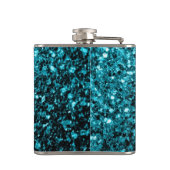 Aqua-blaue glänzende Imitate Glitzer Glitzern Mono Flachmann (Rückseite)