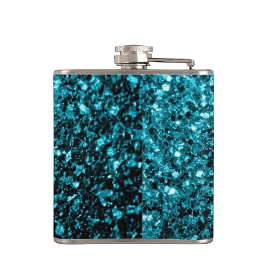 Aqua-blaue glänzende Imitate Glitzer Glitzern Mono Flachmann (Rückseite)