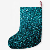 Aqua-blaue glänzende Imitate Glitzer Glitzern Mono Kleiner Weihnachtsstrumpf (Rückseite)