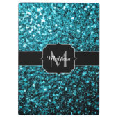 Aqua-blaue glänzende Imitate Glitzer Glitzern Mono Klemmbrett (Rückseite)