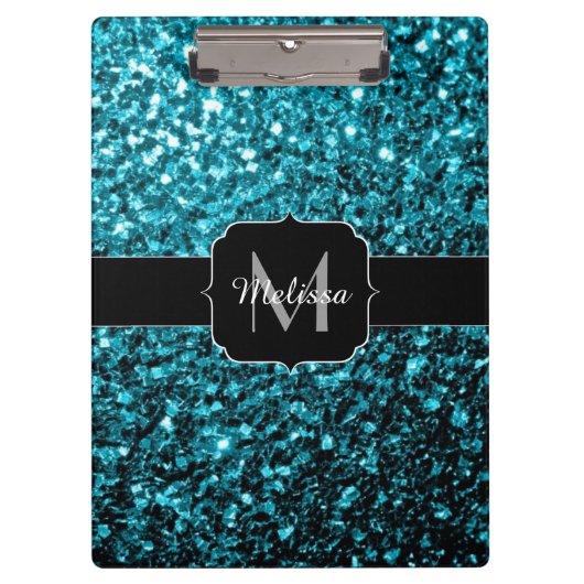 Aqua-blaue glänzende Imitate Glitzer Glitzern Mono Klemmbrett (Vorderseite)