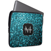 Aqua-blaue glänzende Imitate Glitzer Glitzern Mono Laptopschutzhülle (Vorne Rechts)