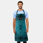 Aqua-blaue glänzende Imitate Glitzer Glitzern Mono Schürze (Getragen)