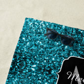 Aqua-blaue glänzende Imitate Glitzer Glitzern Mono Strandtuch (Beispiel)