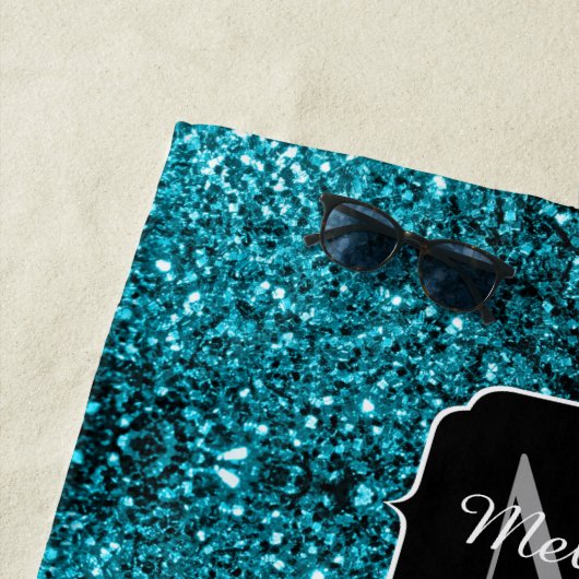 Aqua-blaue glänzende Imitate Glitzer Glitzern Mono Strandtuch (Beispiel)