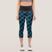 Aqua-blaue Glitzern rautengeometrisch schwarz Capri Leggings (Vorderseite)