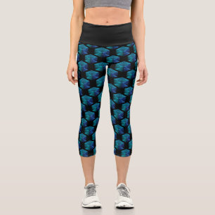 Aqua-blaue Glitzern rautengeometrisch schwarz Capri Leggings