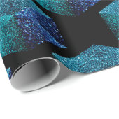 Aqua-blaue Glitzern rautengeometrisch schwarz Geschenkpapier (Rolleneckpunkt)