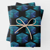 Aqua-blaue Glitzern rautengeometrisch schwarz Geschenkpapier Set (Beispiel)