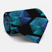 Aqua-blaue Glitzern rautengeometrisch schwarz Krawatte (Gerollt)